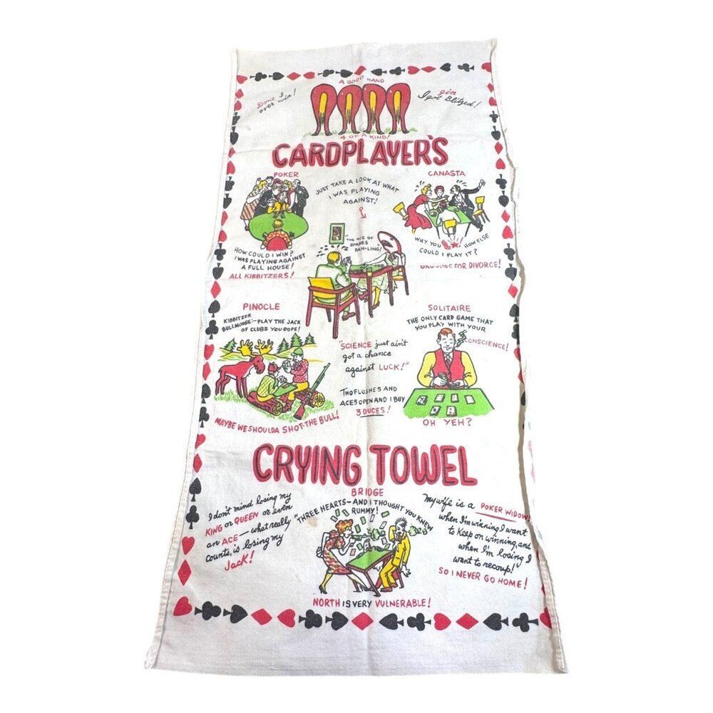 Vintage Card Player's Crying Towel Poker Gambling Pinocle Solitaire Bridge Linen